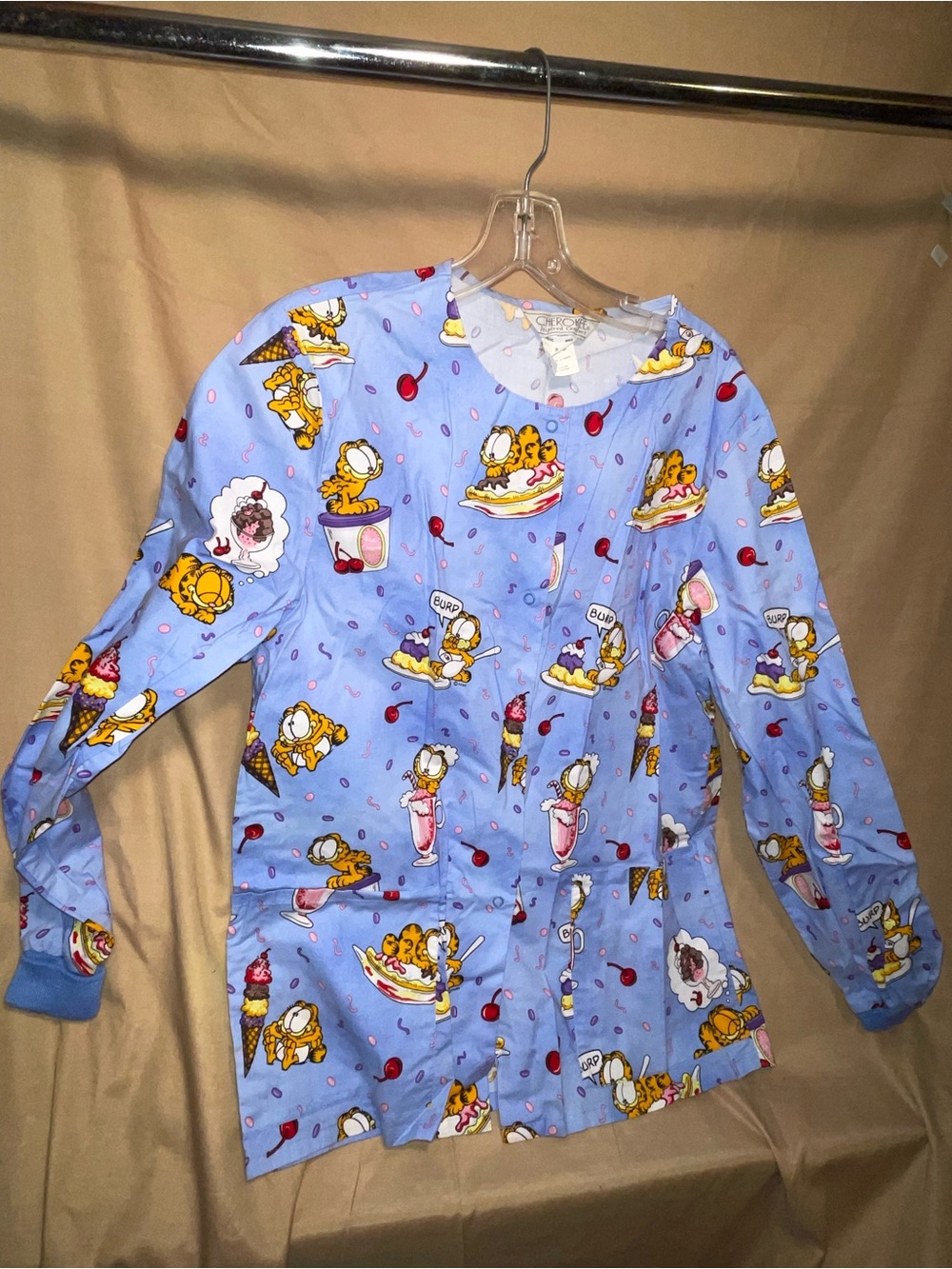 Cherokee Light Blue Garfield Print Scrub Jacket
